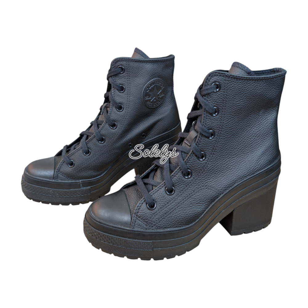 Converse Chuck 70 De Luxe Heel Leather Black Monochrome Sneaker Boot Womens 9 - Picture 4 of 10